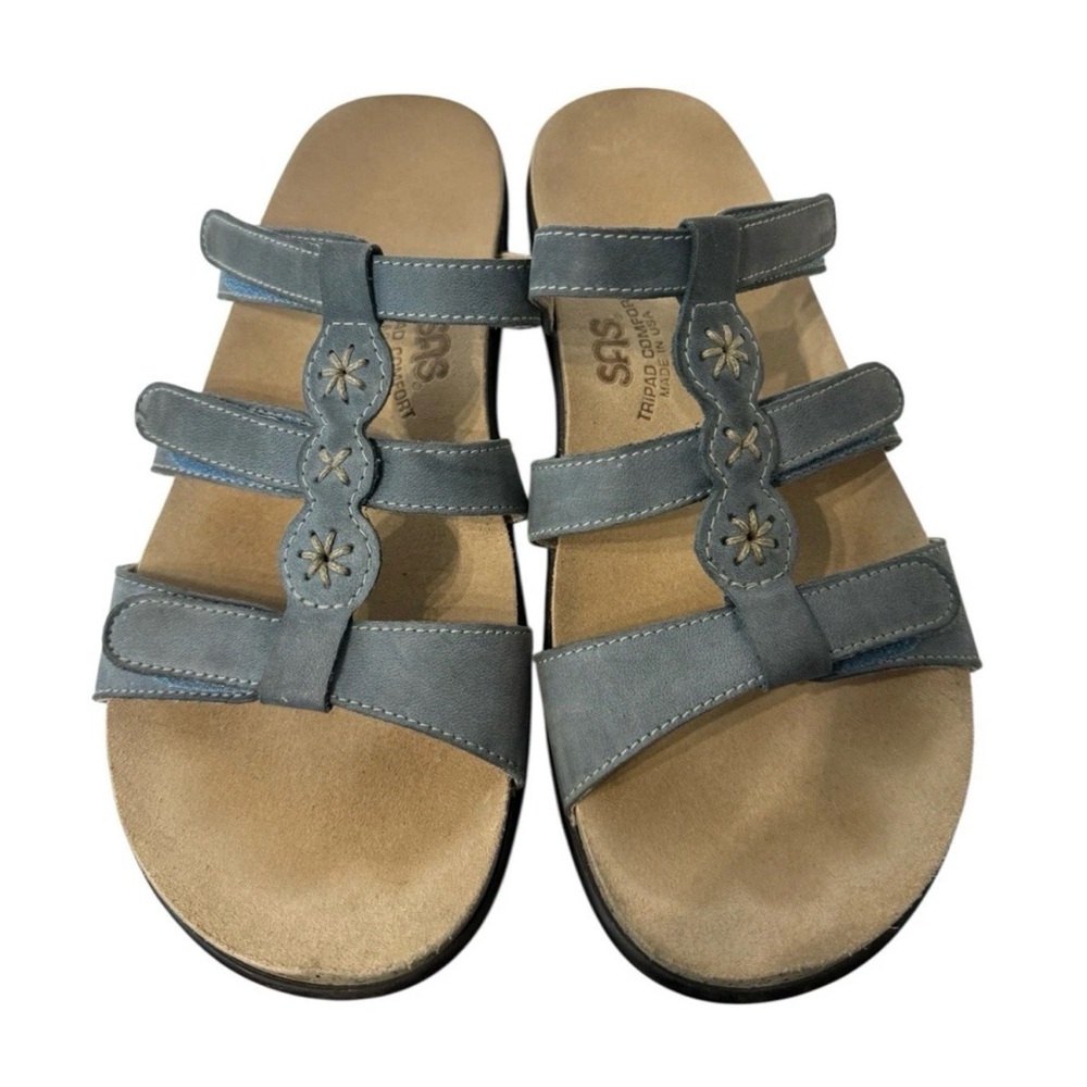 SAS Naples Slide Women's Blue Sandals Leather Strap Comfort 7 M - Picture 3 of 7